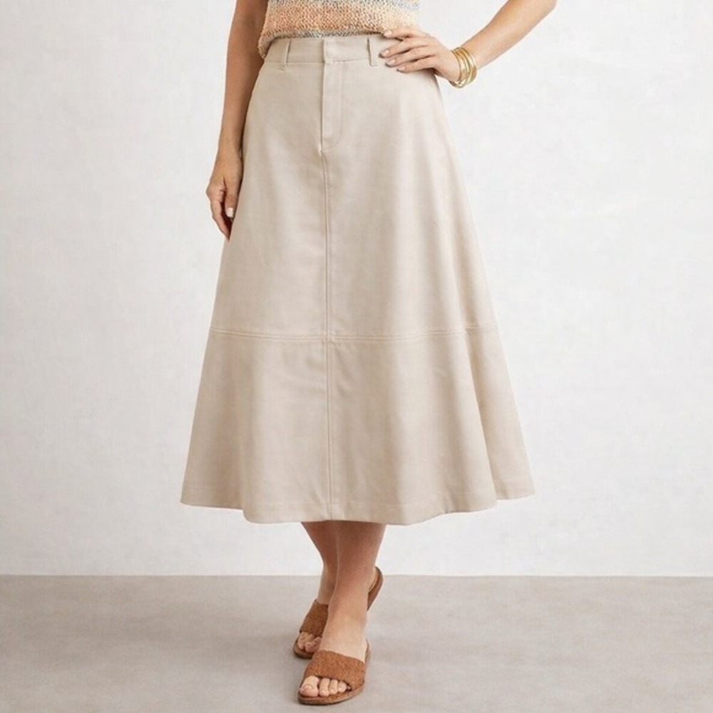 Me by Jennie Garth Faux‎ Leather Midi Skirt Women 12P Cream NWOT